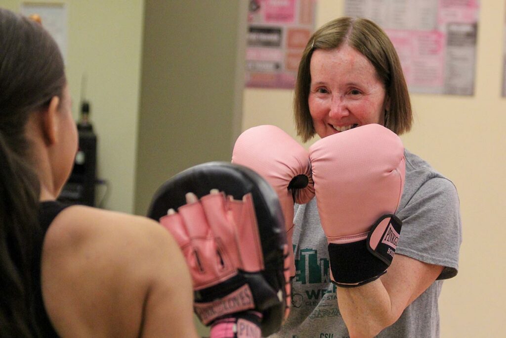 pink gloves boxing at csu rec