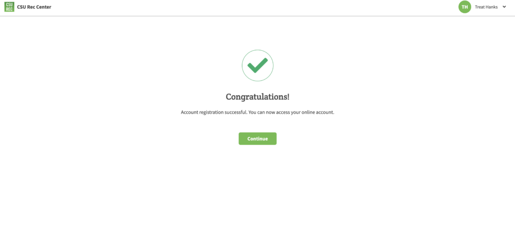 signup confirmation screen