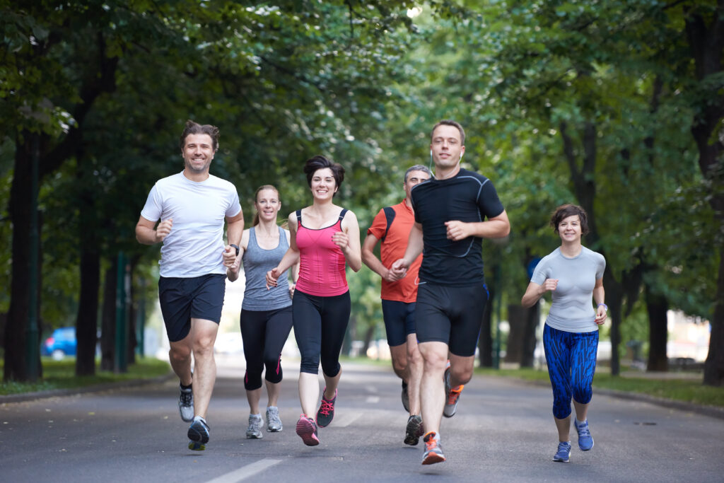 runners in a group outside